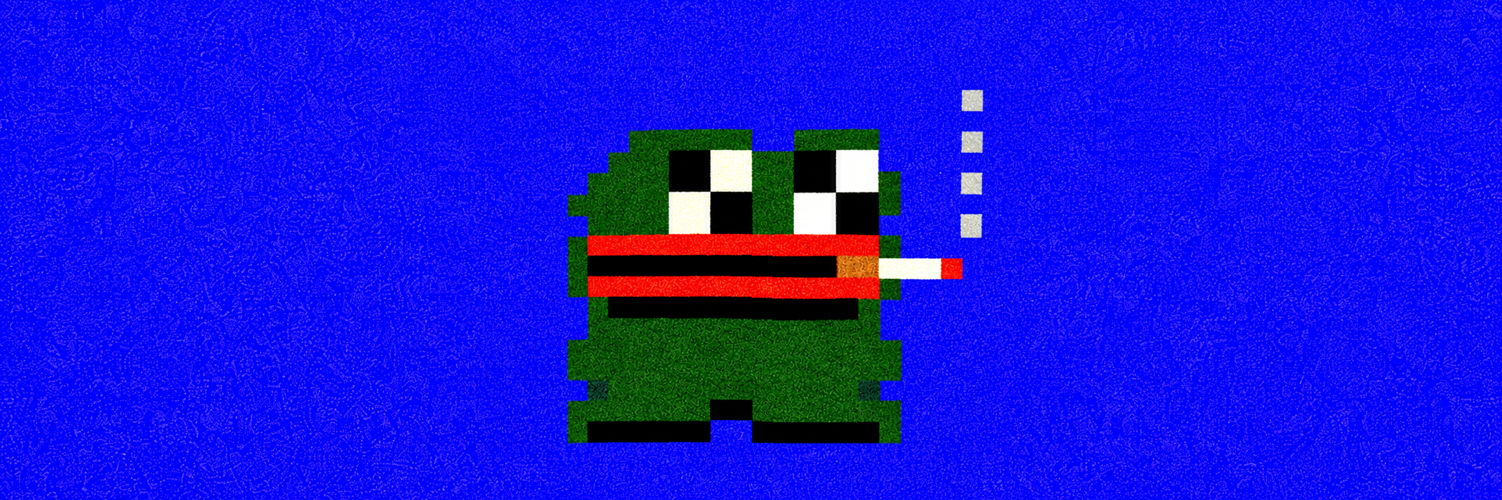 Pepe.exe pixel frog on an electric blue background